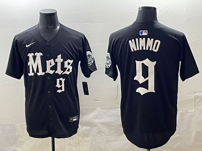 Men 2025 New York Mets #9 Nimmo Black Five generations Joint Name Nike MLB Jersey style 8